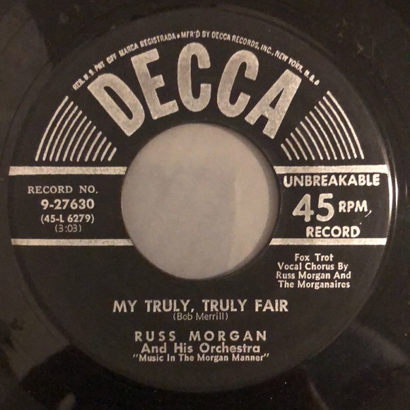 Russ Morgan My Truly, Truly Fair Vinyl 45 Record '51 - Picture 2 of 5